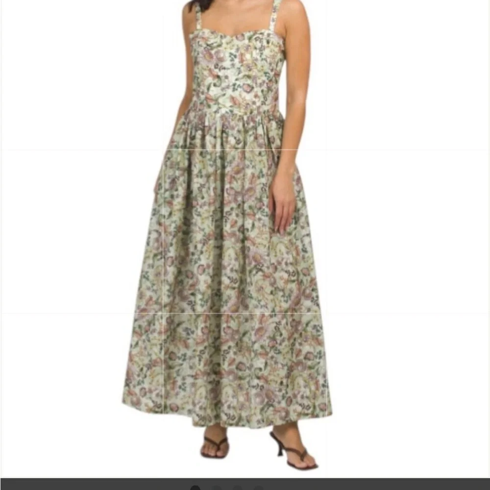 💗Aqua Blu Floral Silk Blend Lotus Drop Waist Maxi Dress Sundress Small - Picture 2 of 14